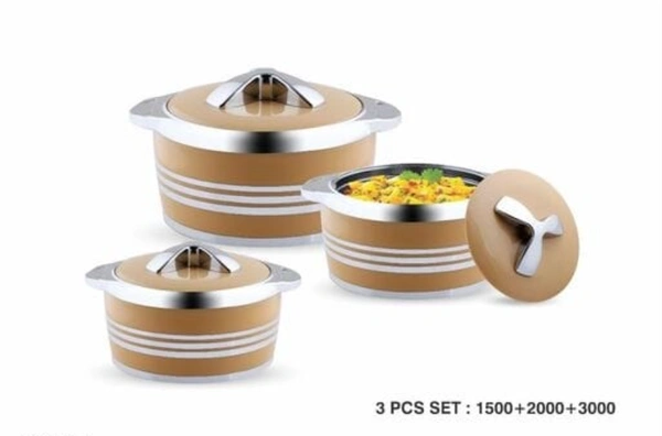 Designer Serving Stainless Steel Casseroles & Tureens 1500ml 2500ml 3000ml pak of 3 - 1500ml 2500ml 3000ml, Stainless Steel, Pack of 3